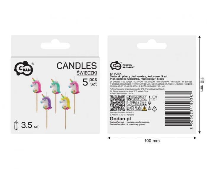 Świeczki urodzinowe pikery – jednorożce 5 szt.