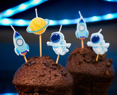 Świeczki urodzinowe pikery – kosmos: rakieta planeta astronauta – 5 szt.