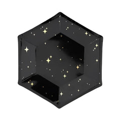 Talerzyki Let's Celebrate, czarne ze złotym wzorem, 20 cm 6 szt.