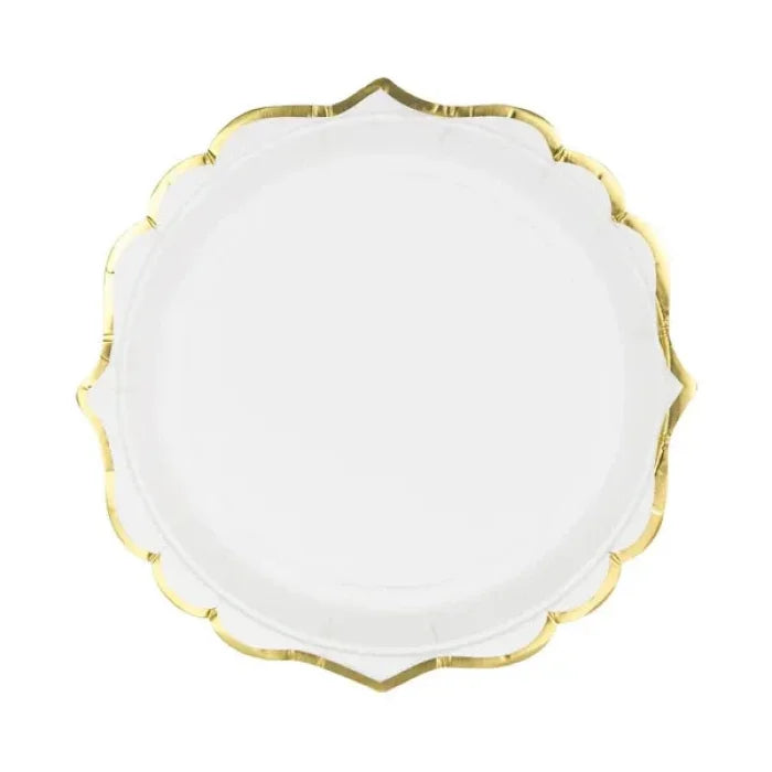 Talerzyki papierowe białe ze złotymi brzegami, 18,5 cm, 6 szt.