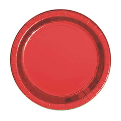 Talerzyki papierowe czerwone metaliczne, deserowe, 22 cm, 8 szt.