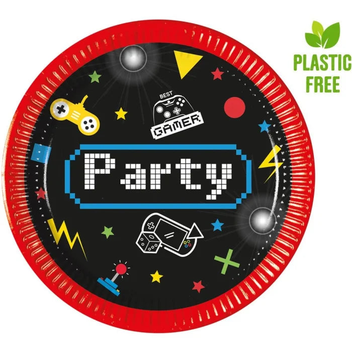 Talerzyki papierowe Gaming Party, 20cm, 8 szt. plastic-free