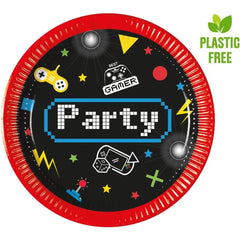 Talerzyki papierowe Gaming Party, 20cm, 8 szt. plastic-free