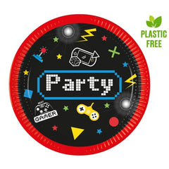Talerzyki papierowe Gaming Party, 23 cm, 8 szt. – Ekologiczna dekoracja na każdą imprezę!