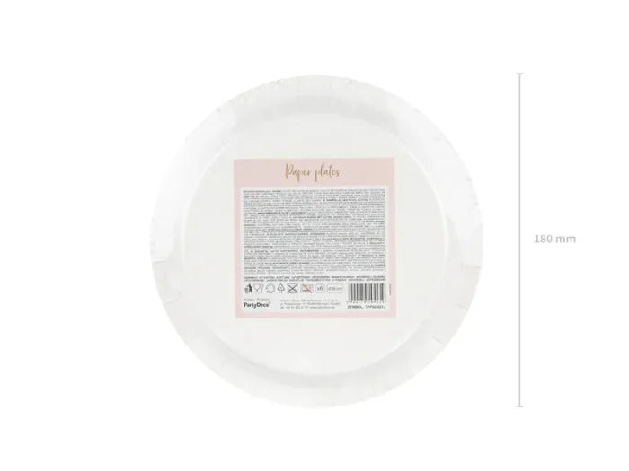 Talerzyki papierowe „Kropki” – jasnoróżowe ze złotymi kropkami | 18 cm | 6 szt. - Disposable Plates