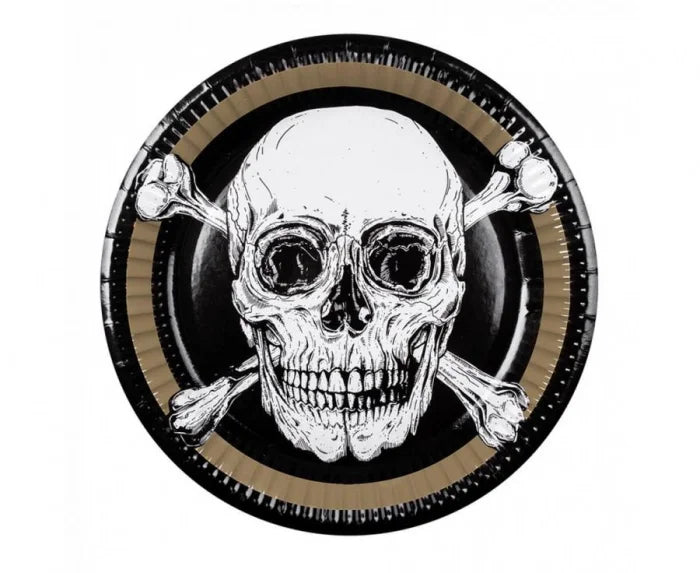 Talerzyki papierowe piraci 23 cm – czaszki i piszczele 10 szt. - Disposable Plates