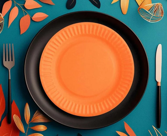 Talerzyki papierowe pomarańczowe 18 cm – okrągłe 6 szt. - Disposable Plates