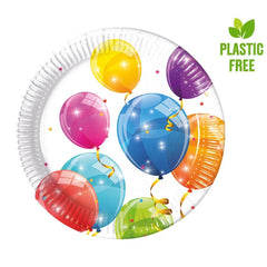 Talerzyki papierowe Sparkling Balloons, 20 cm, 8 szt. plastic-free