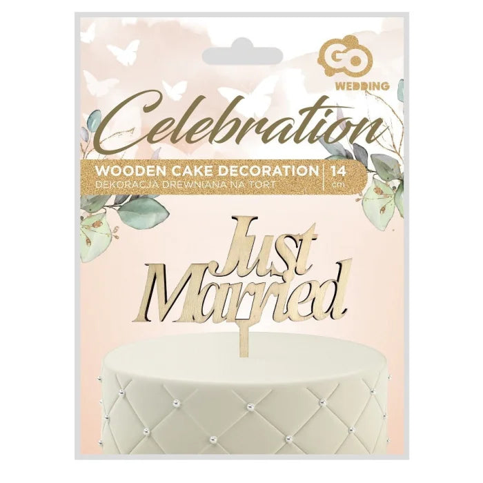 Topper na tort JUST MARRIED, drewniany
