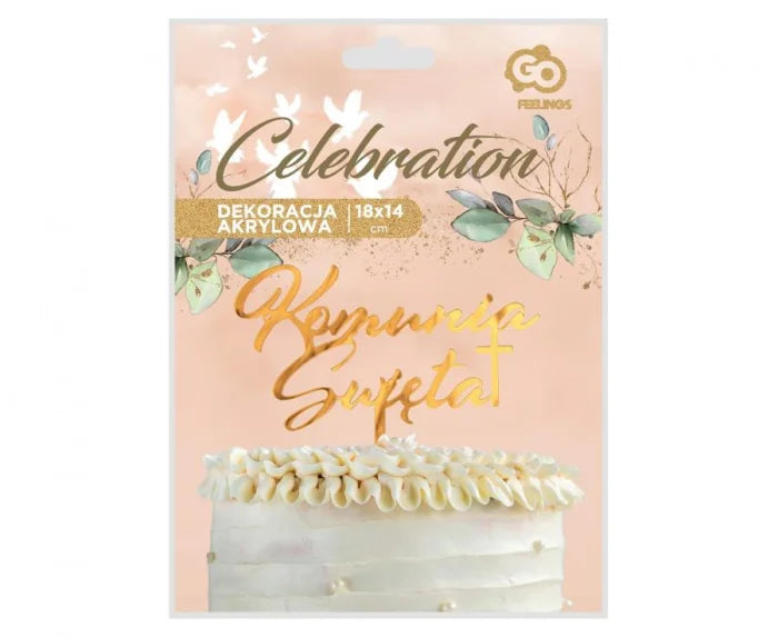 Topper na Tort – Komunia Święta | Złota Dekoracja Akrylowa 18 x 14 cm