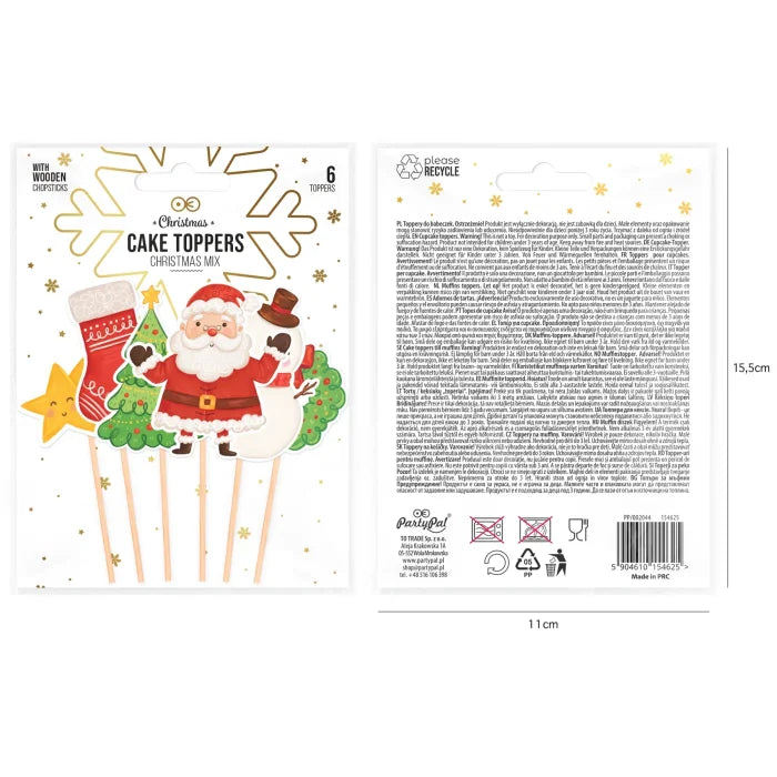 Toppery na tort Boże Narodzenie – Świąteczny Mix 6 szt. ok. 11 cm - Cake Toppers