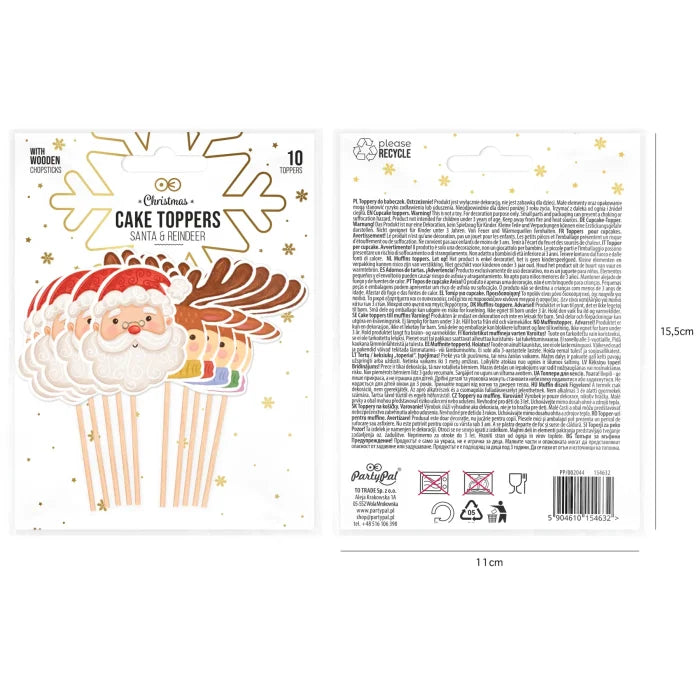 Toppery na tort Mikołaj i Renifer – 10 szt. ok. 11 cm - Cake Toppers
