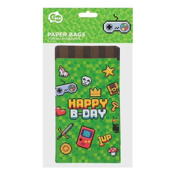 Torebki Papierowe na Cukierki "Game On" – Słodka Dekoracja Twojej Gamingowej Imprezy! 6 szt.