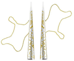 Trąbki Horn Happy New Year srebrne na złotym łańcuszku 2 szt. - Party Supplies