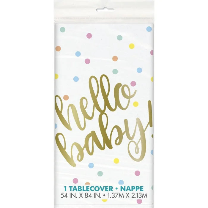 Uroczy obrus na Baby Shower z napisem "Hello Baby", 137x213 cm