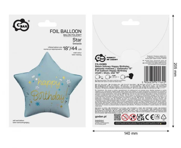 Urodzinowy Balon Foliowy Gwiazda – Matowy Niebieski 44 cm