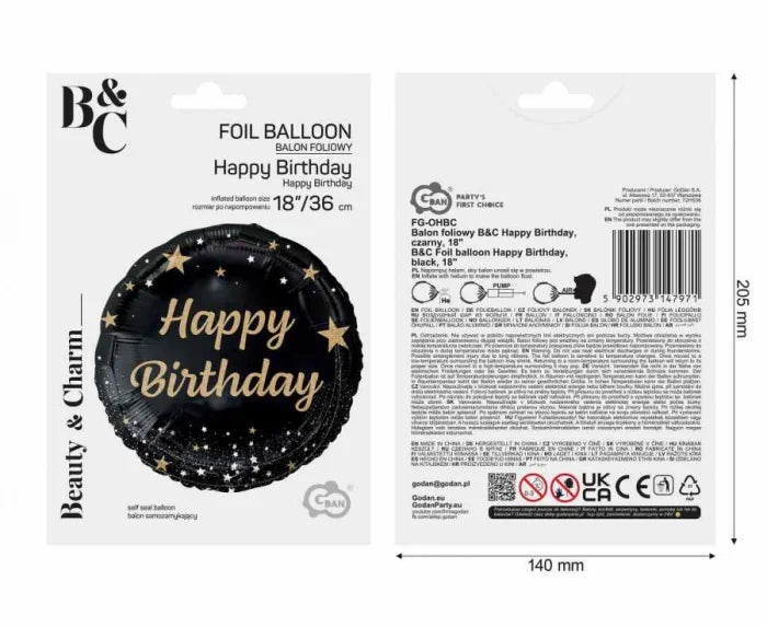 Urodzinowy balon foliowy Happy Birthday 45 cm – elegancka dekoracja na przyjęcie