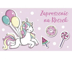 Zaproszenia Dziecięce na Roczek z Jednorożcem Różowe - 10 szt.