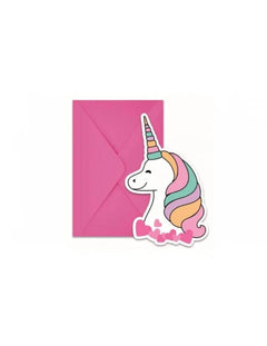 Zaproszenia urodzinowe ’Jednorożec’ – 6 szt. z różowymi kopertami
