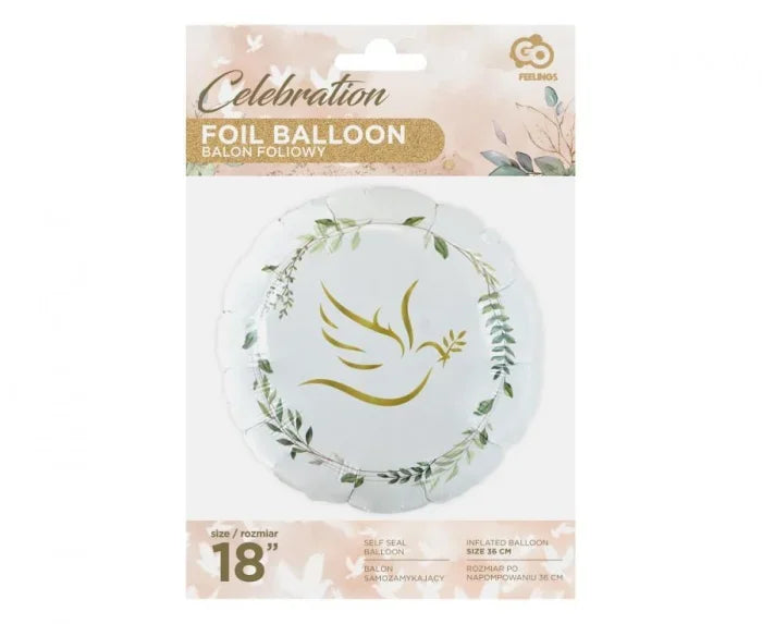 Balon foliowy Gołąbek z listkami 18” (46 cm) – Biało-Złoty