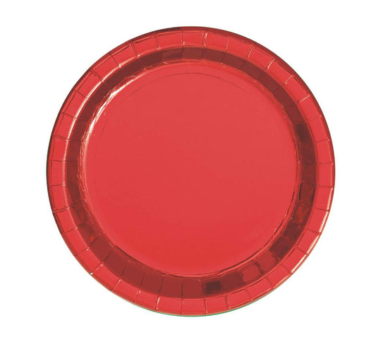Talerzyki papierowe, czerwone metaliczne, deserowe 18 cm, 8 szt.
