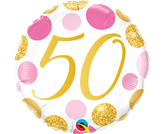 Balon foliowy liczba 50, Urodziny, różowo-złote groszki, 18 cali QL