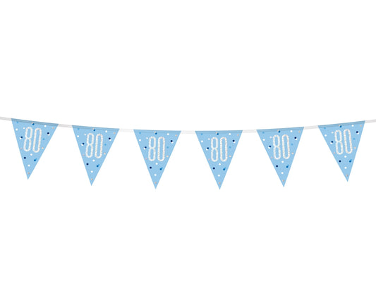 Banner Glitz 80 urodziny, z flagami, niebieski, 274 cm