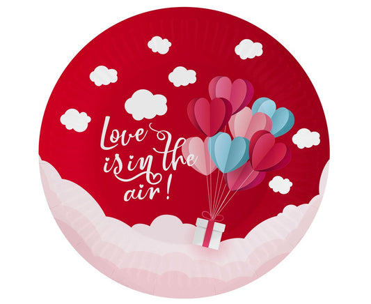 Talerzyki papierowe Love Is In The Air (czerwone), certyfikat FSC, 18 cm, 6 szt.