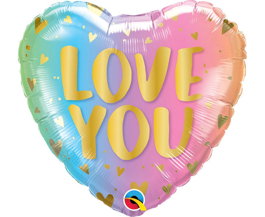 Balon foliowy 18 cali QL, Love You Ombre and Hearts