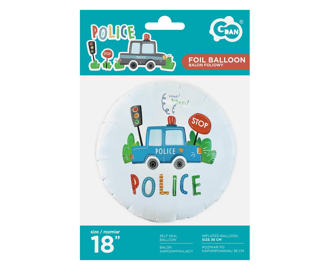 Balon foliowy Police, okrągły 18 cali