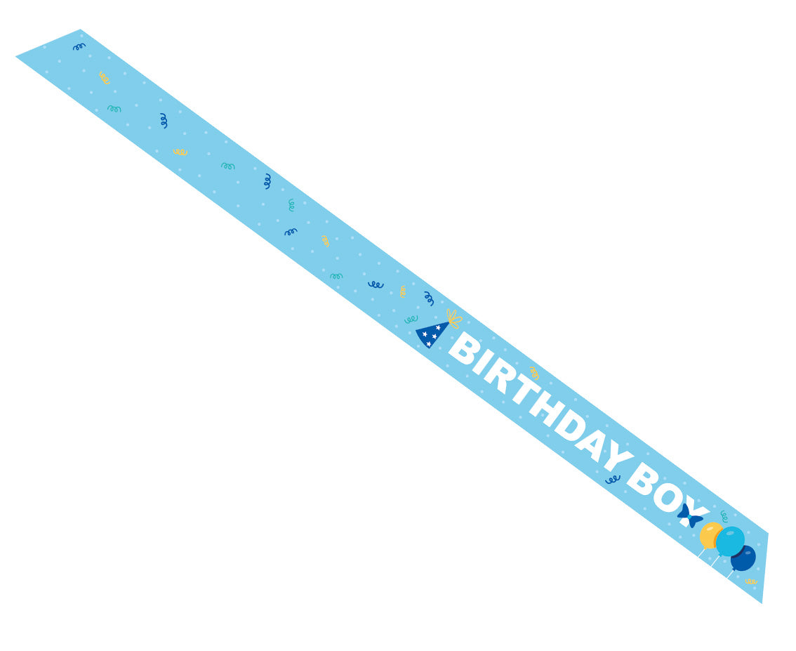 Szarfa urodzinowa Birthday Boy, błękitna, rozm. 10x150 cm
