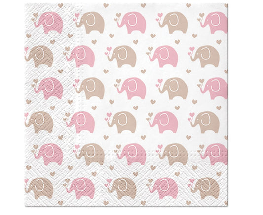 Serwetki PAW wzorzyste Baby Elephants (pink) 33x33 cm / 20 szt.