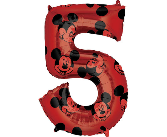 Balon foliowy cyfra 5 Myszka Mickey, czerwony, 66 cm