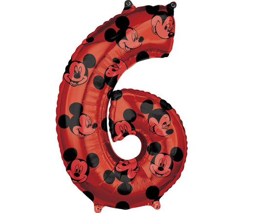 Balon foliowy cyfra 6 Mickey Mouse, czerwony, 66 cm