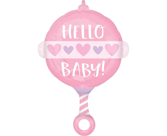 Balon foliowy CIR Hello Baby, różowy, 43x60 cm, zapakowany