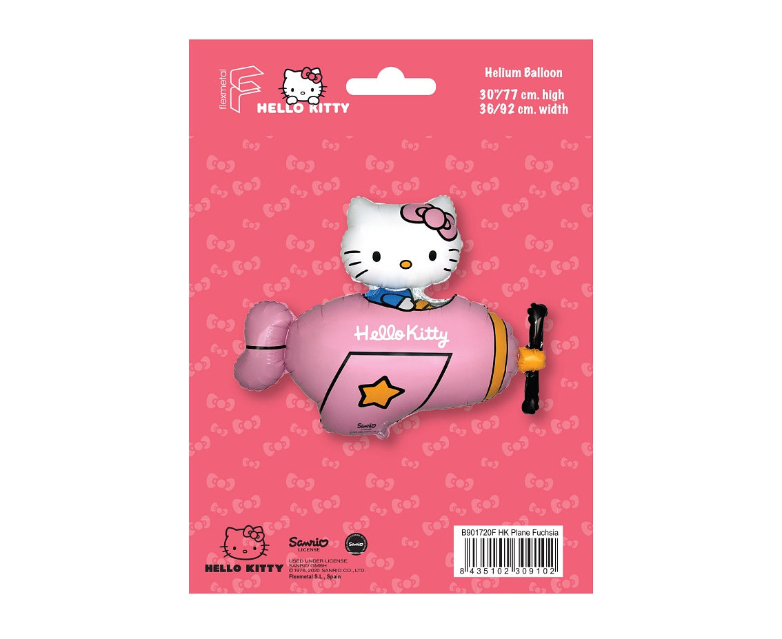 Balon foliowy Hello Kitty w samolocie, fuksja, FX, 77x92cm