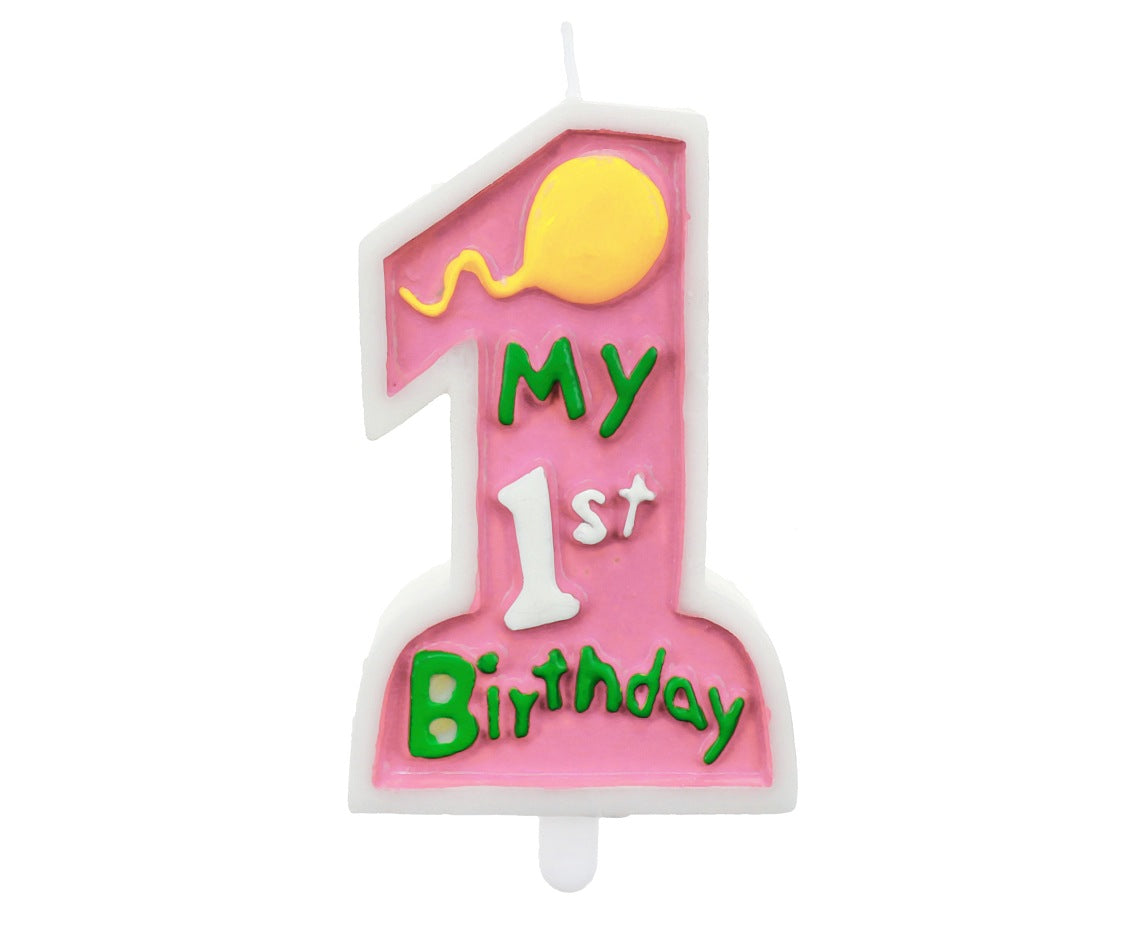 Świeczka cyfra 1 urodziny, BIRTHDAY różowa