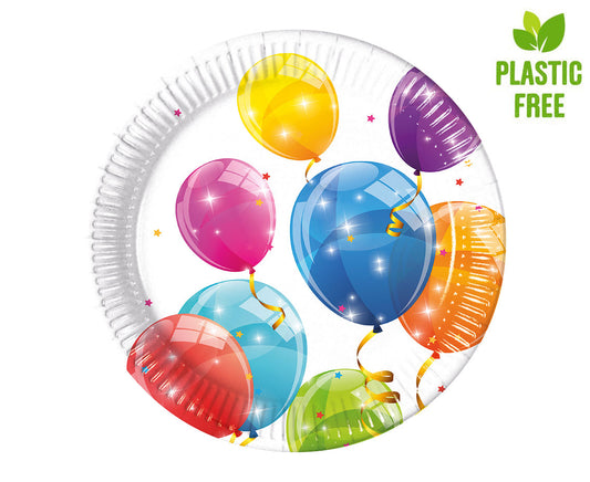 Talerzyki papierowe Sparkling Balloons, 20 cm, 8 szt. (plastic-free)