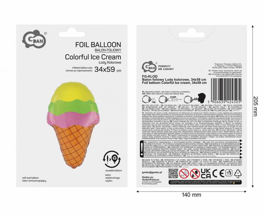 Balon foliowy Lody kolorowe, 34x59 cm