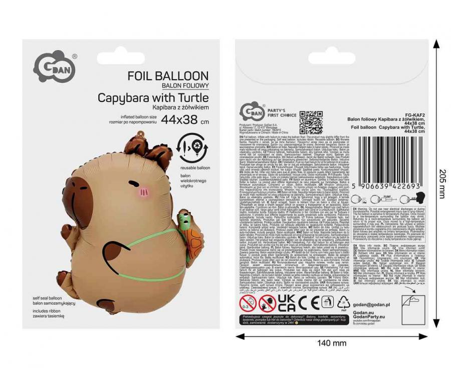 Balon foliowy Kapibara z żółwikiem, 44x38cm