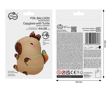 Balon foliowy Kapibara z żółwikiem, 44x38cm