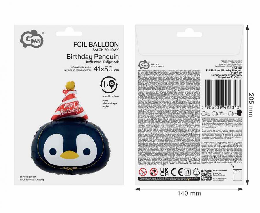 Balon foliowy Urodzinowy Pingwinek 41x50cm