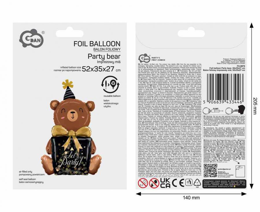 Balon foliowy Imprezowy miś, 52x35x27cm
