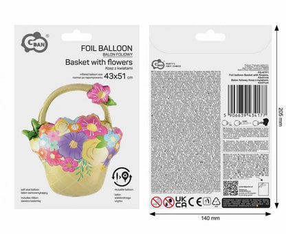 Balon foliowy Kosz z kwiatami, 43x51cm