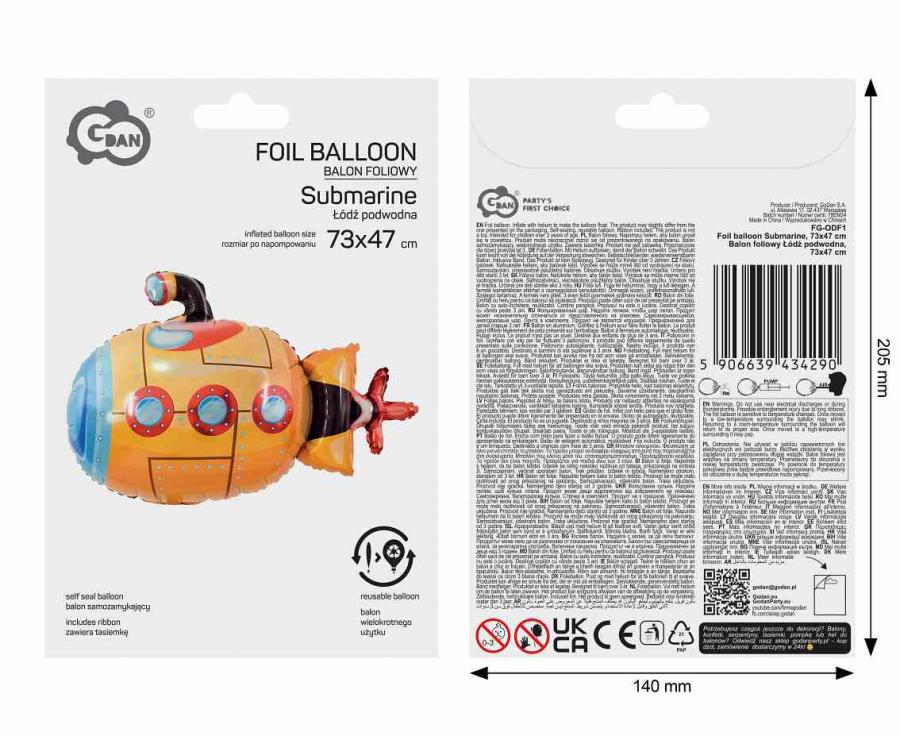 Balon foliowy Łódź podwodna, 73x47cm