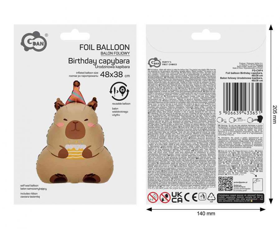 Balon foliowy Urodzinowa kapibara, 48x38cm