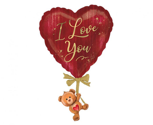 Balon foliowy Serce "Love You", bordowe, 34x57cm