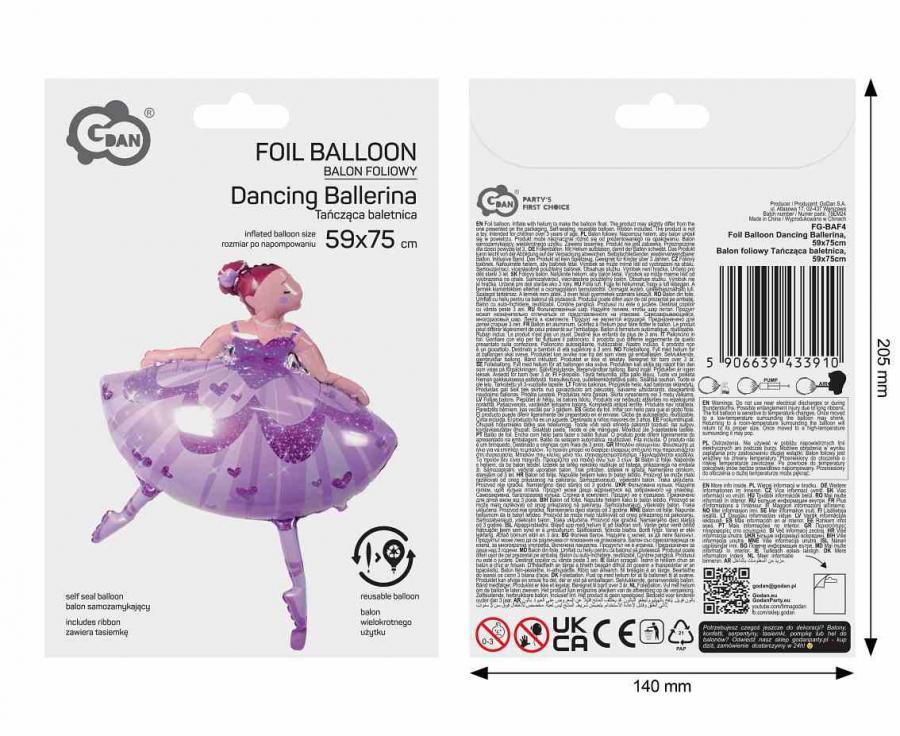 Balon foliowy Tańcząca baletnica, 59x75cm