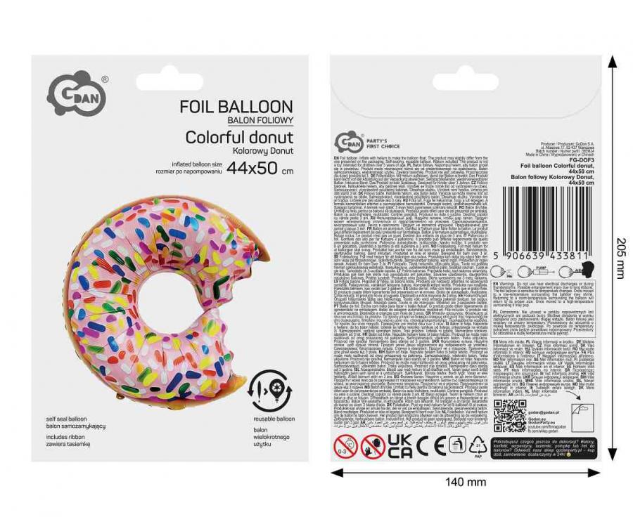 Balon foliowy Kolorowy Donut, 44x50cm