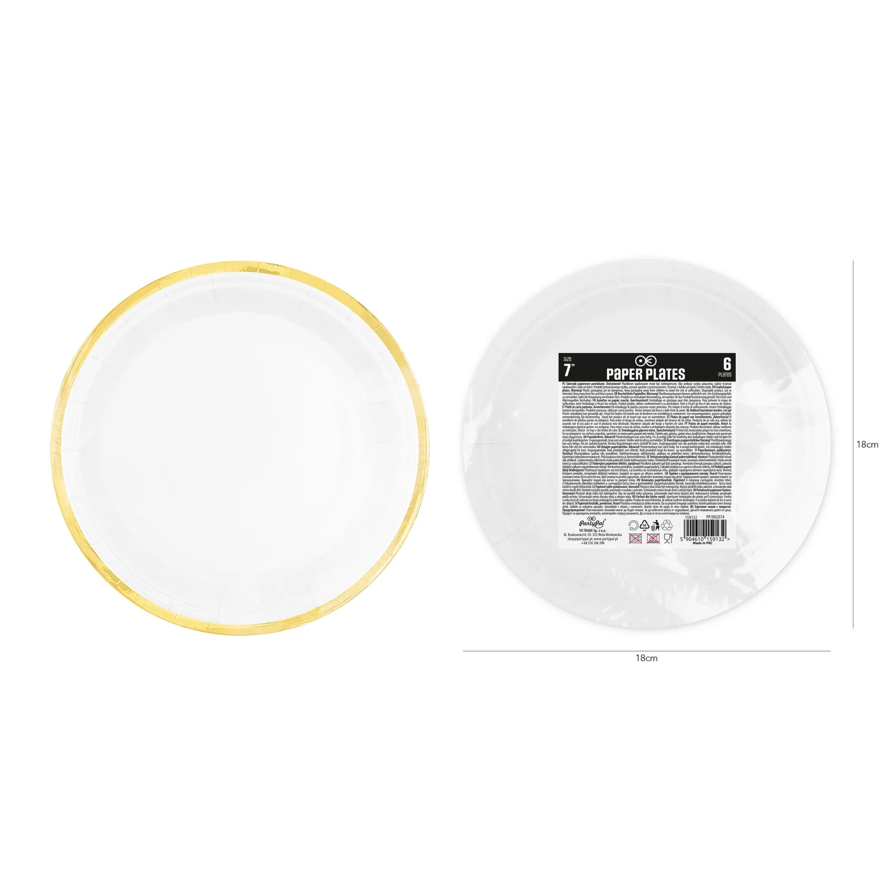 Talerzyki papierowe biało-złote Classic Gold 18 cm (7”) – 6 szt.